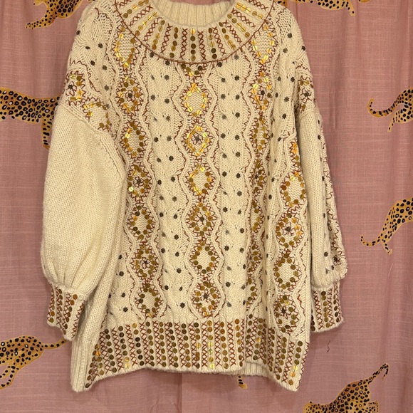 NWOT Free People Gilded Cable Embellished Sweater - Picture 6 of 12